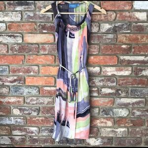 Simply Vera Vera Wang XS Short Sleeve Jeweled Abstract Watercolor Belted Dress